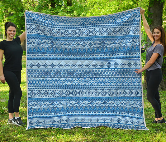 Blue Native American Aztec Pattern Print Quilt