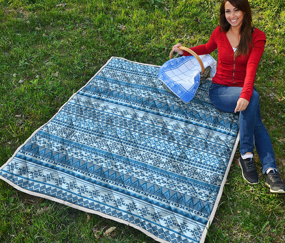 Blue Native American Aztec Pattern Print Quilt