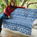 Blue Native American Aztec Pattern Print Quilt
