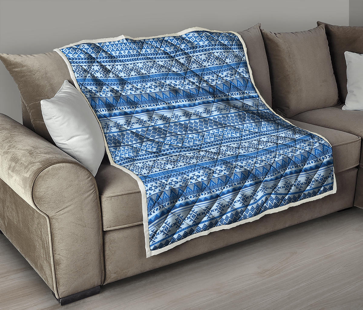 Blue Native American Aztec Pattern Print Quilt