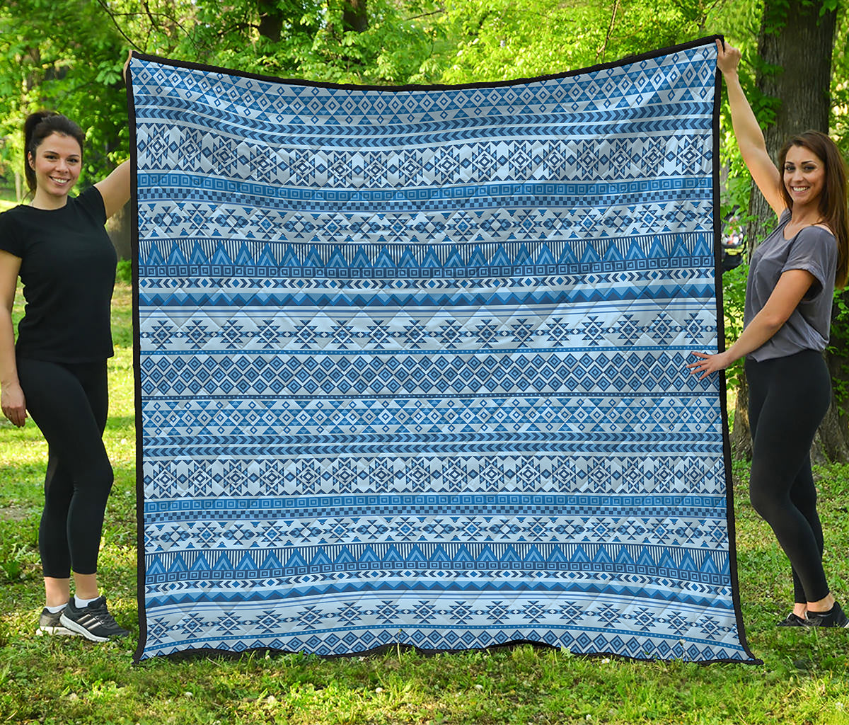 Blue Native American Aztec Pattern Print Quilt