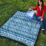Blue Native American Aztec Pattern Print Quilt