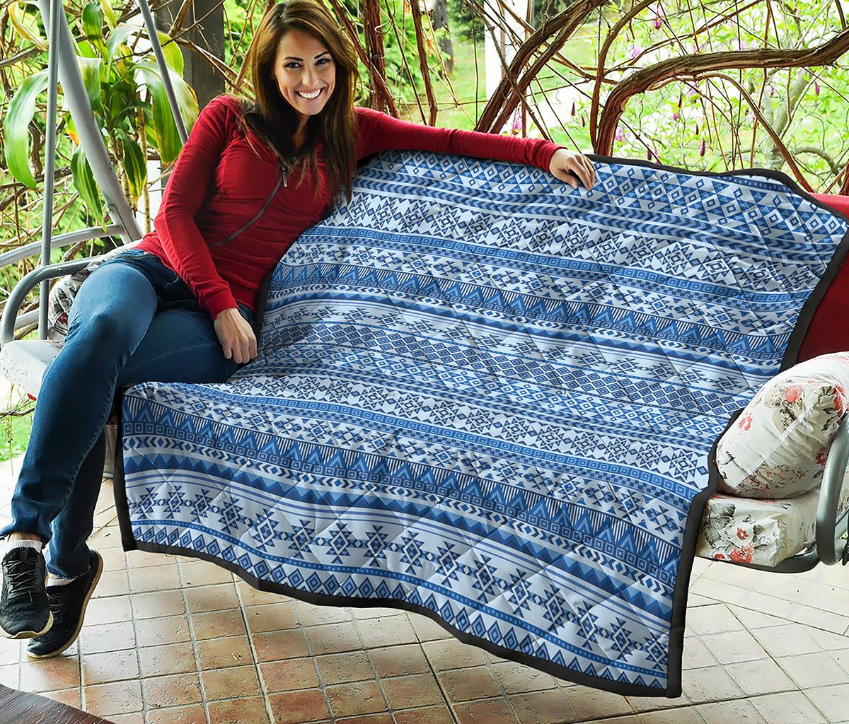 Blue Native American Aztec Pattern Print Quilt
