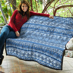 Blue Native American Aztec Pattern Print Quilt