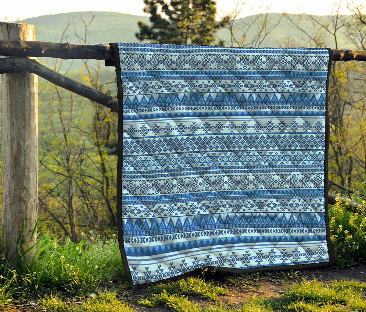 Blue Native American Aztec Pattern Print Quilt