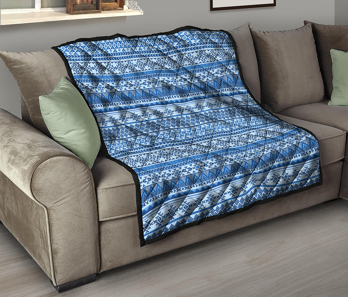 Blue Native American Aztec Pattern Print Quilt