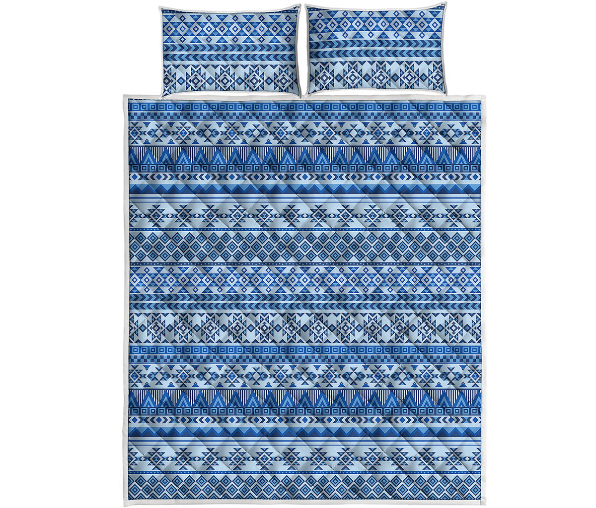 Blue Native American Aztec Pattern Print Quilt Bed Set