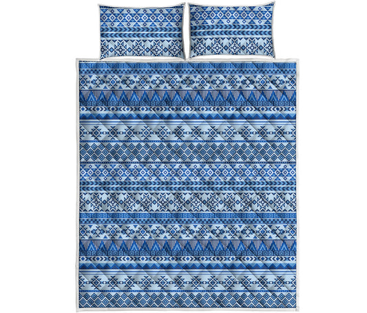 Blue Native American Aztec Pattern Print Quilt Bed Set