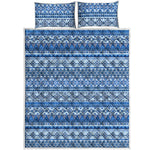 Blue Native American Aztec Pattern Print Quilt Bed Set