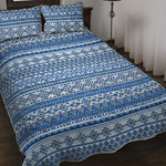 Blue Native American Aztec Pattern Print Quilt Bed Set