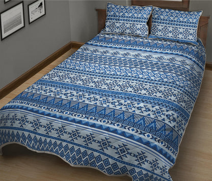 Blue Native American Aztec Pattern Print Quilt Bed Set