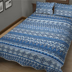 Blue Native American Aztec Pattern Print Quilt Bed Set