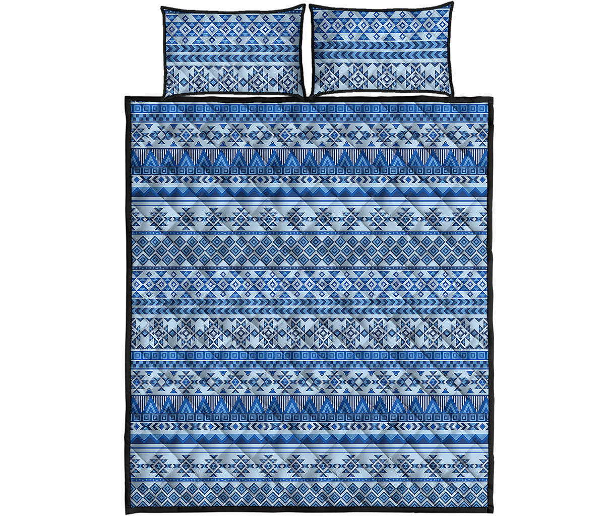 Blue Native American Aztec Pattern Print Quilt Bed Set
