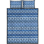 Blue Native American Aztec Pattern Print Quilt Bed Set