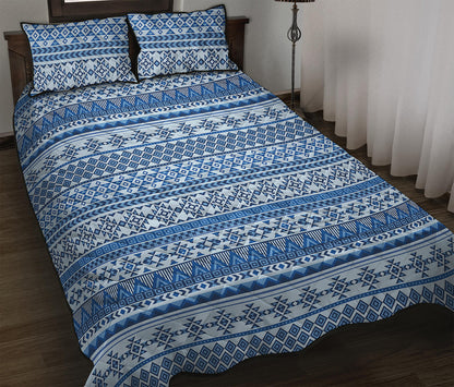 Blue Native American Aztec Pattern Print Quilt Bed Set