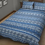 Blue Native American Aztec Pattern Print Quilt Bed Set