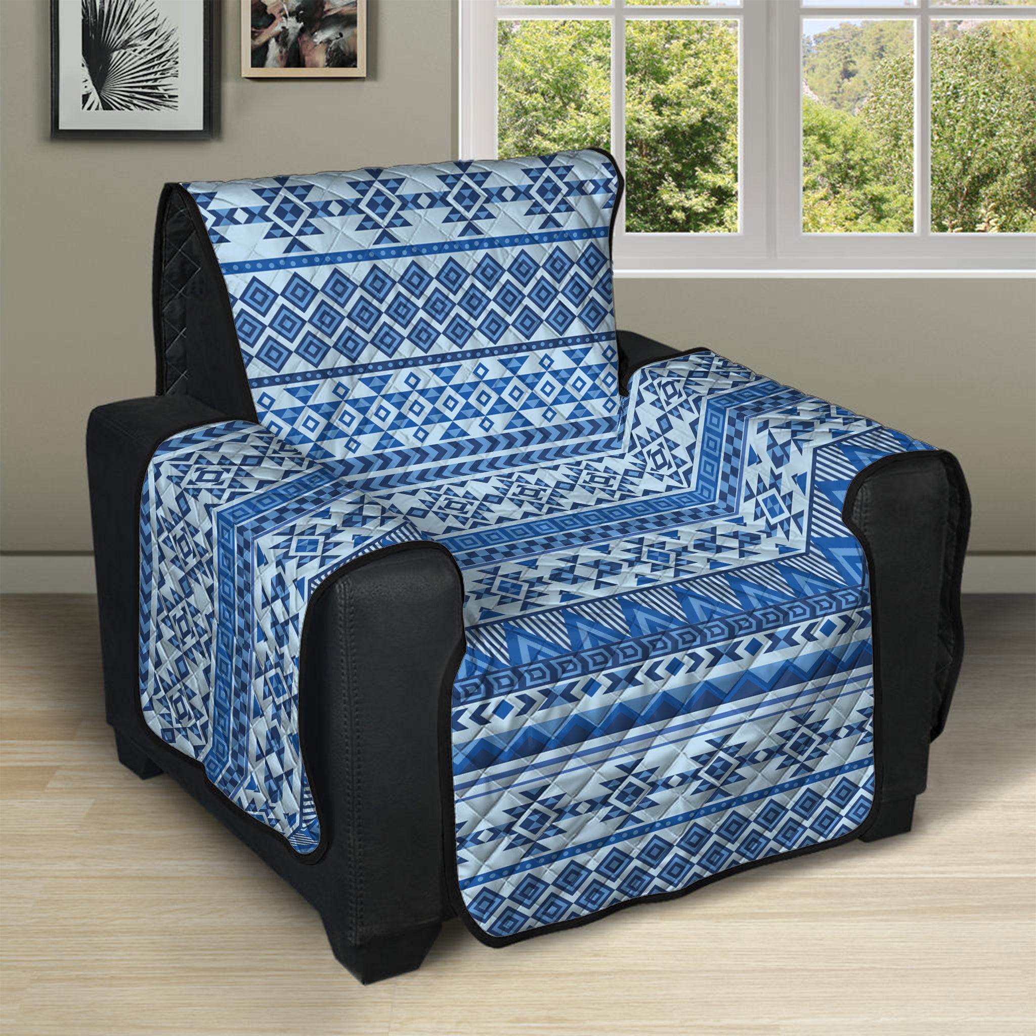 Blue Native American Aztec Pattern Print Recliner Protector