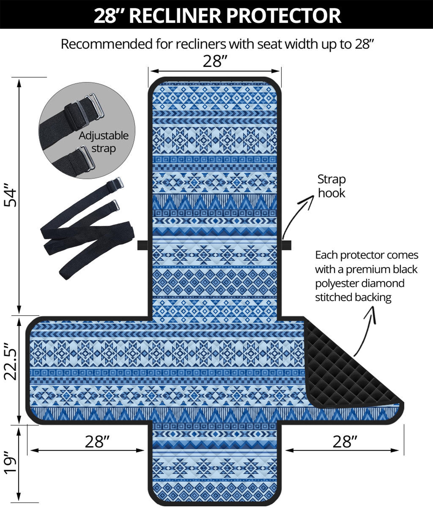 Blue Native American Aztec Pattern Print Recliner Protector