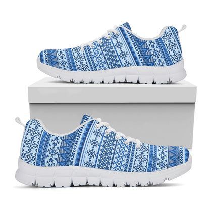 Blue Native American Aztec Pattern Print White Sneakers