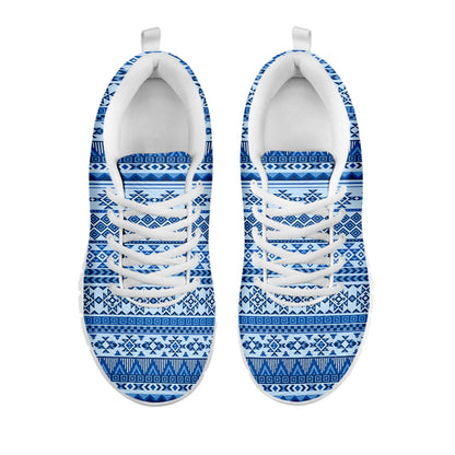 Blue Native American Aztec Pattern Print White Sneakers