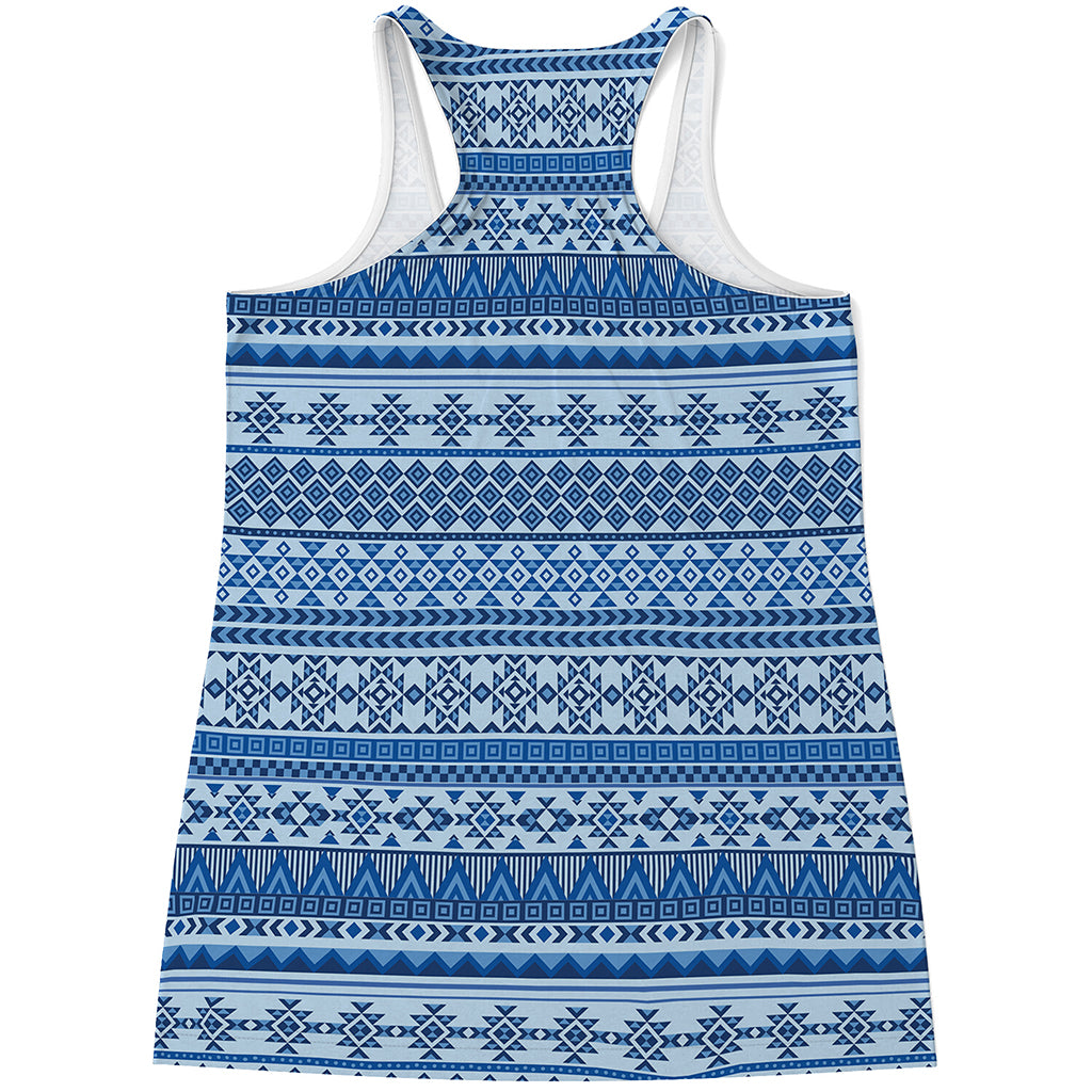 Blue Native American Aztec Pattern Print Women's Racerback Tank Top