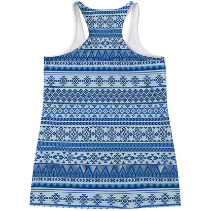 Blue Native American Aztec Pattern Print Women's Racerback Tank Top