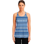 Blue Native American Aztec Pattern Print Women's Racerback Tank Top