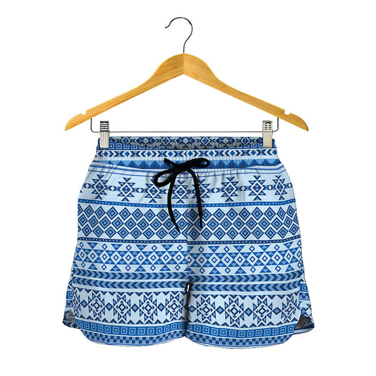 Blue Native American Aztec Pattern Print Women's Shorts