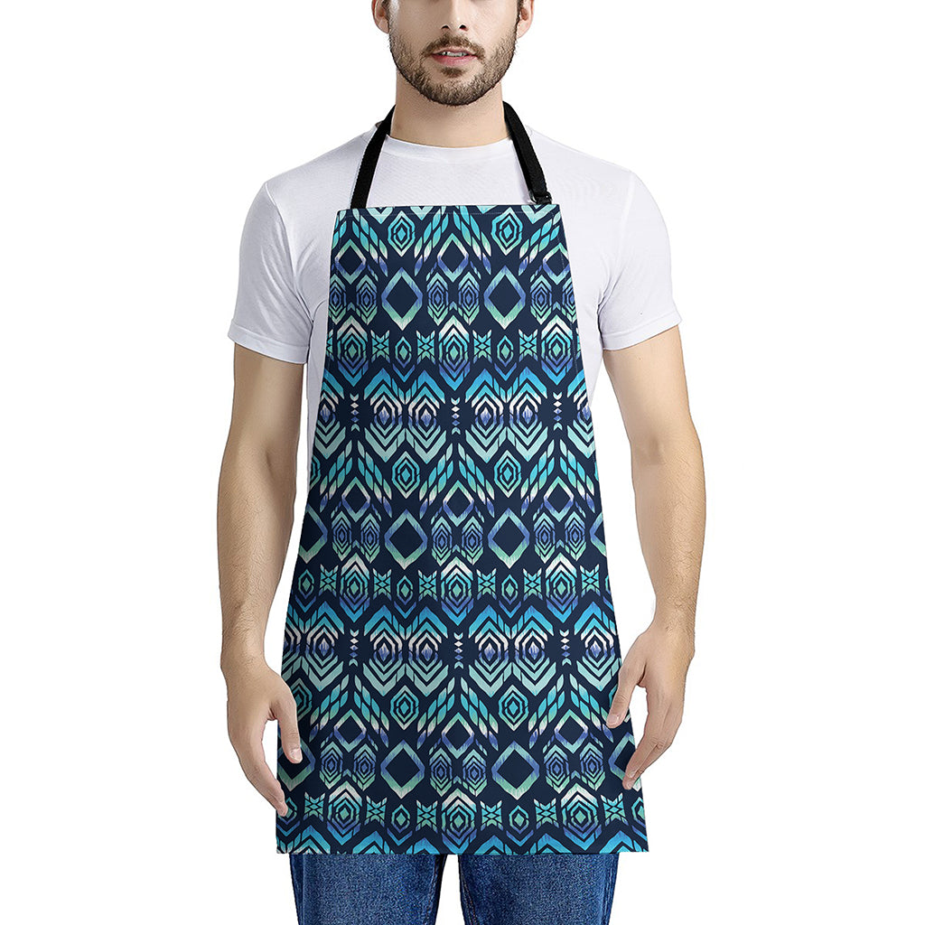 Blue Native Aztec Tribal Pattern Print Apron