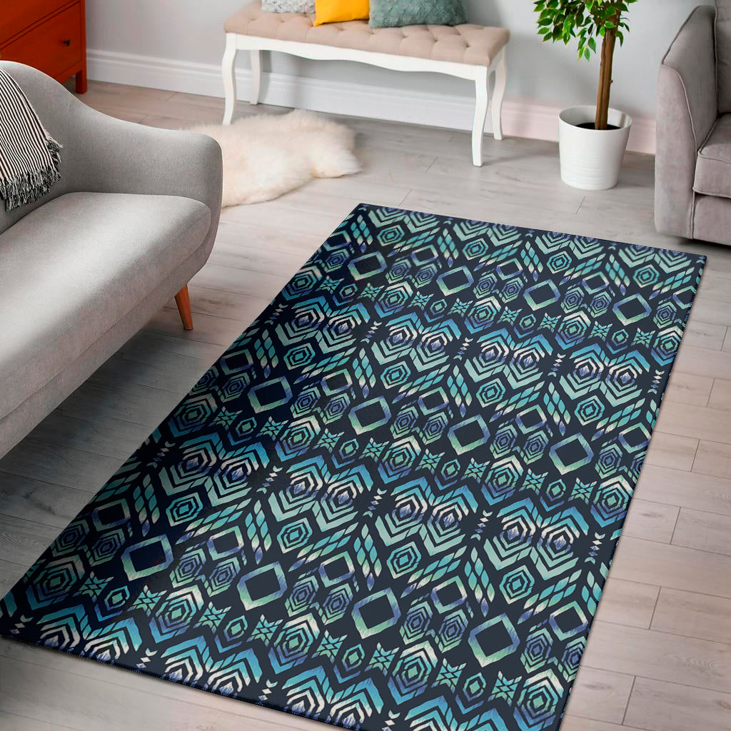 Blue Native Aztec Tribal Pattern Print Area Rug