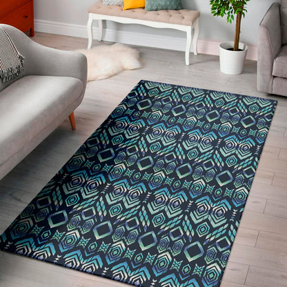 Blue Native Aztec Tribal Pattern Print Area Rug