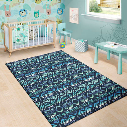 Blue Native Aztec Tribal Pattern Print Area Rug