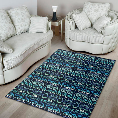 Blue Native Aztec Tribal Pattern Print Area Rug