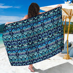 Blue Native Aztec Tribal Pattern Print Beach Sarong Wrap