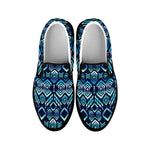 Blue Native Aztec Tribal Pattern Print Black Slip On Shoes
