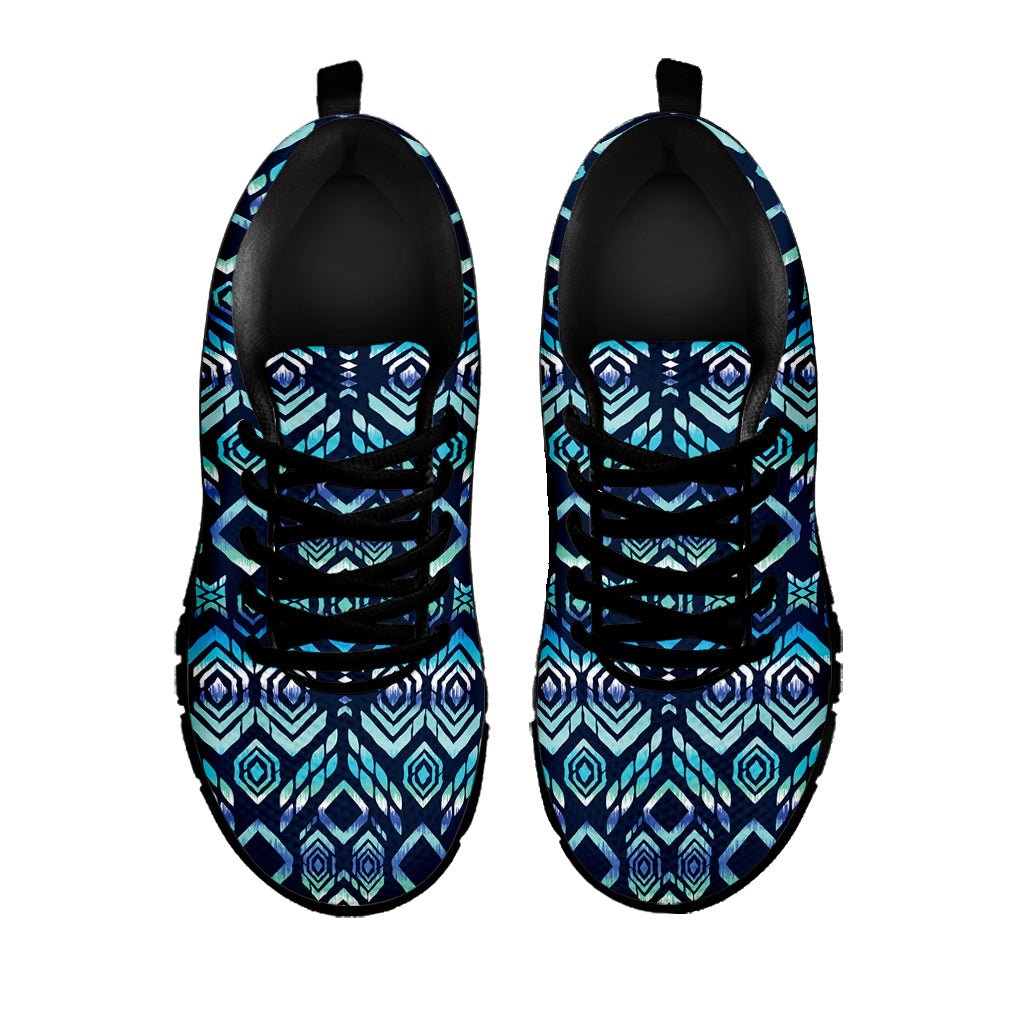 Blue Native Aztec Tribal Pattern Print Black Sneakers