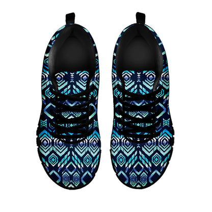 Blue Native Aztec Tribal Pattern Print Black Sneakers