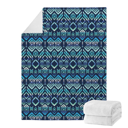 Blue Native Aztec Tribal Pattern Print Blanket