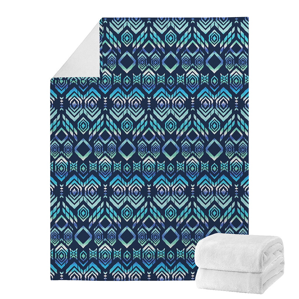 Blue Native Aztec Tribal Pattern Print Blanket