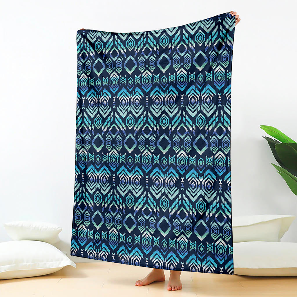 Blue Native Aztec Tribal Pattern Print Blanket