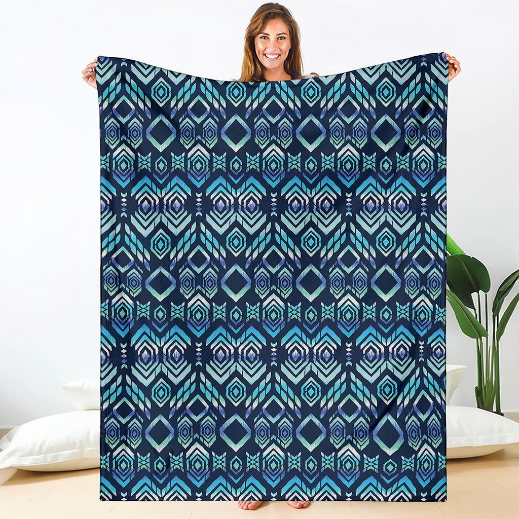 Blue Native Aztec Tribal Pattern Print Blanket