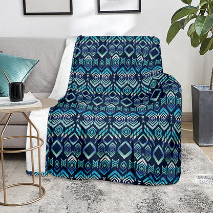 Blue Native Aztec Tribal Pattern Print Blanket