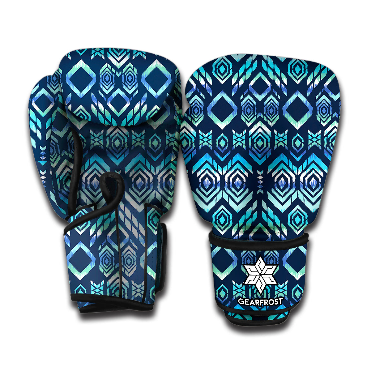 Blue Native Aztec Tribal Pattern Print Boxing Gloves