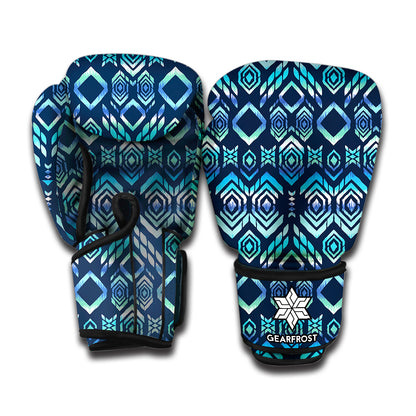 Blue Native Aztec Tribal Pattern Print Boxing Gloves
