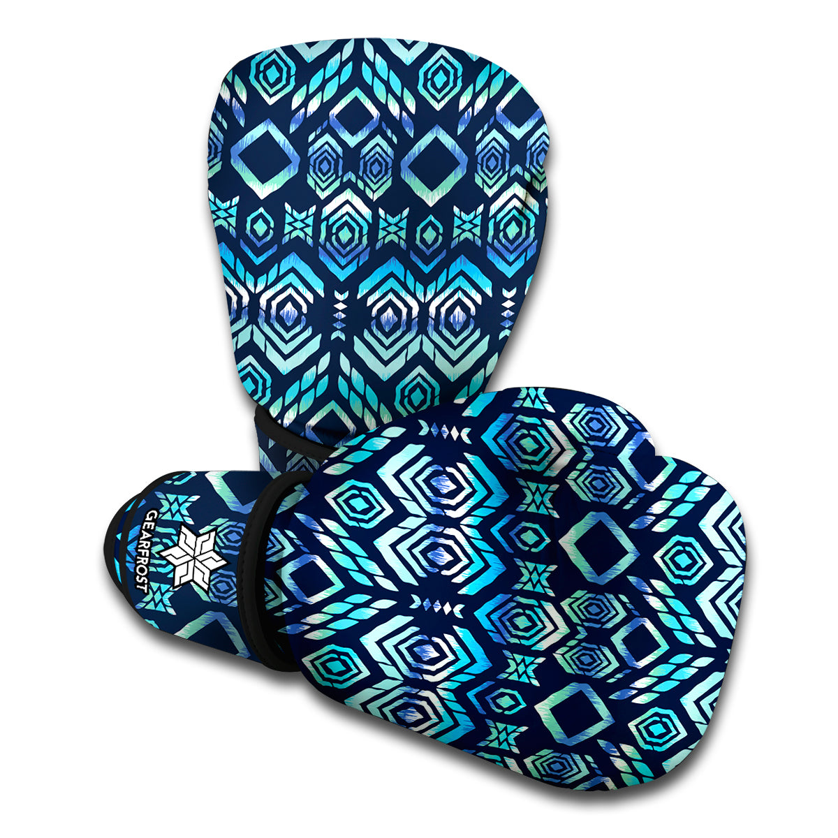 Blue Native Aztec Tribal Pattern Print Boxing Gloves