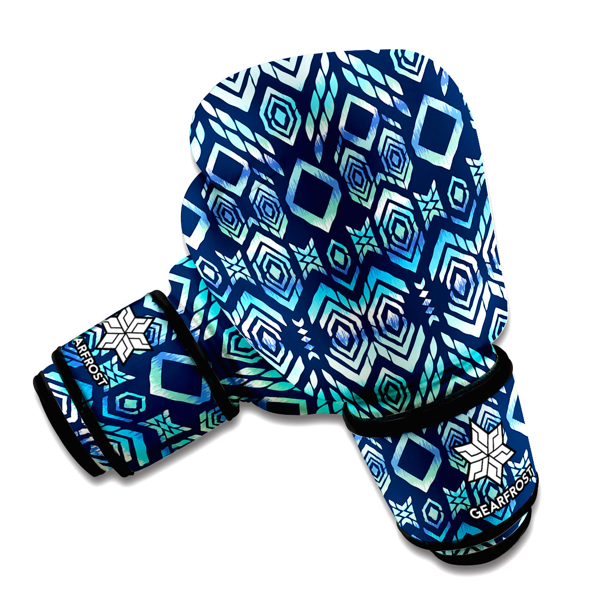 Blue Native Aztec Tribal Pattern Print Boxing Gloves