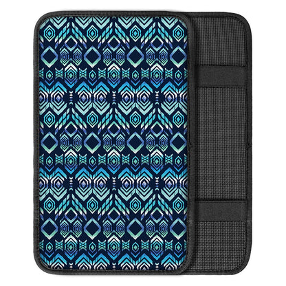 Blue Native Aztec Tribal Pattern Print Car Center Console Cover