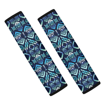 Blue Native Aztec Tribal Pattern Print Car Seat Belt Covers