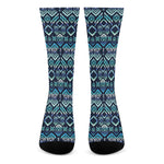 Blue Native Aztec Tribal Pattern Print Crew Socks