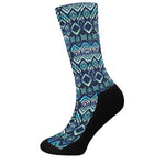 Blue Native Aztec Tribal Pattern Print Crew Socks